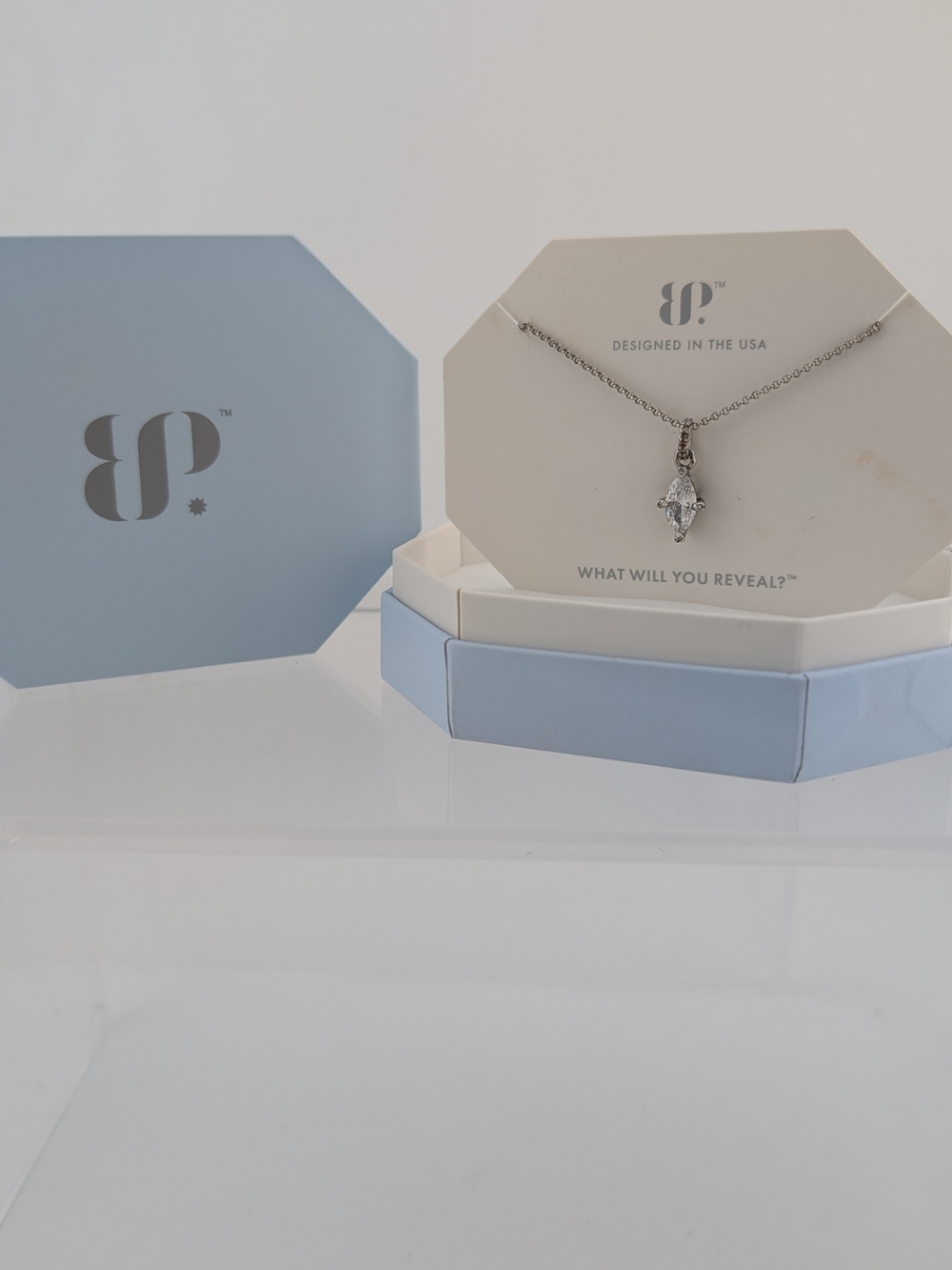 BP Silver Marquise Crystal Pendant Necklace - Silver